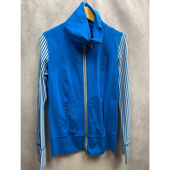 Lululemon Daily Yoga Jacket Size 6 Beaming Blue Classic Stripe Polar Cream - Picture 5 of 8